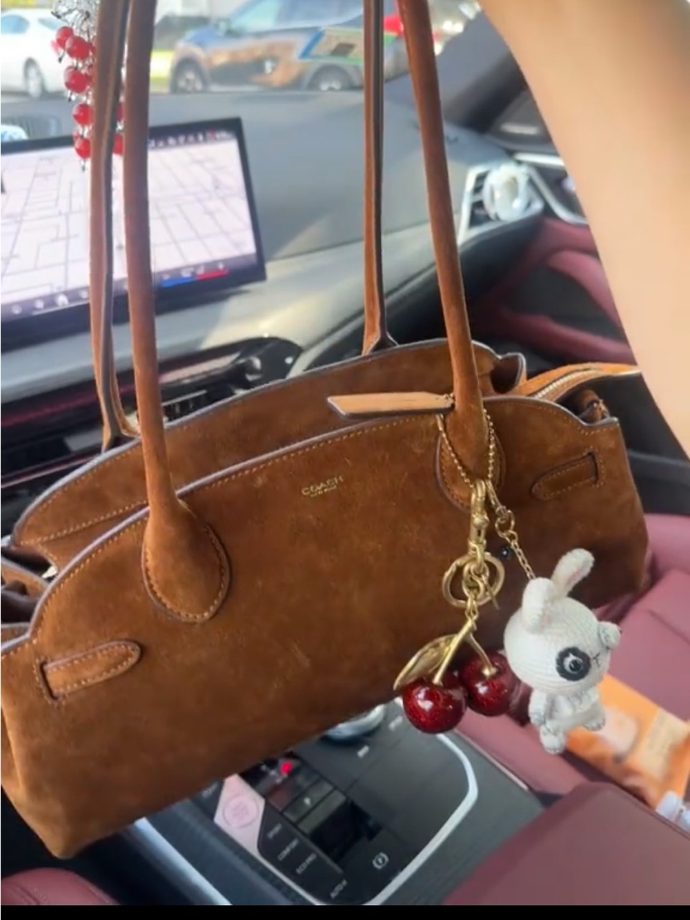 Coach Brown Suede Shoulder Satchel with Gold Hardware